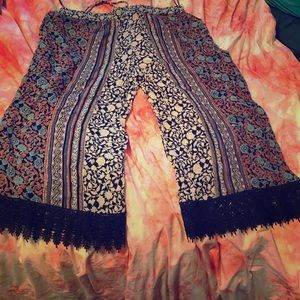 NWOT Boho Print:Black Lace Crop Wide Leg Pants